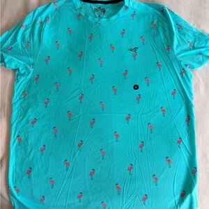 Hollister Teal Crewneck T-Shirt with Pink Flamingo Print